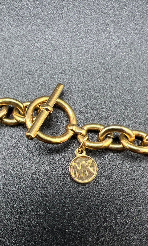 Michael Kors Gold-Tone Pave Crystal Chunky Link Toggle Necklace 26"