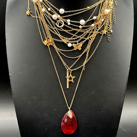 Mixed Costume Jewelry Lot 15 Pcs Gold Tone World Map Compass Star Faux Pearl