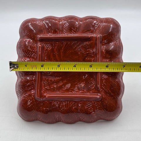 California Originals Tidbit Dish 410 Orange Red Lava Glaze MCM Pottery 7 Inch