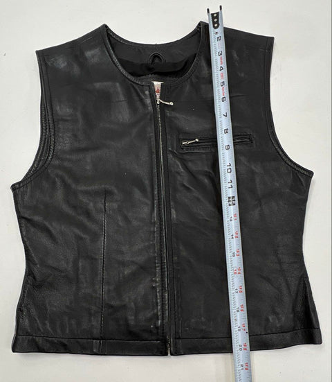 Vintage 90s Saguaro West Women's Black Leather Full Zip Biker Vest Western Sz S