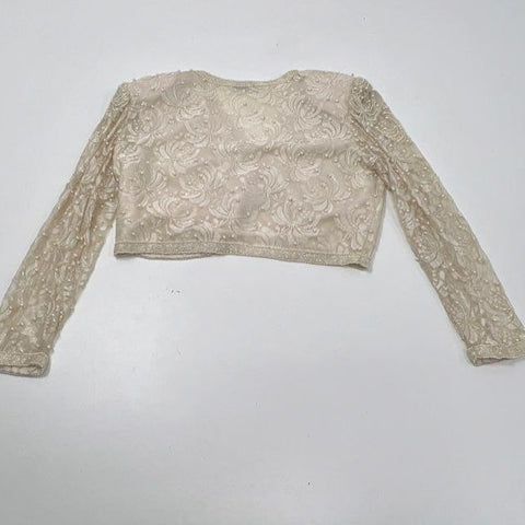 Vintage 80s Lawrence Kazar Beaded Pearl Two Piece Dress Bolero Set Sz M