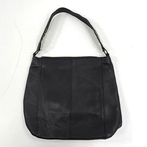 Frye Black Pebbled Leather Hobo Shoulder Bag Grommet Strap Brass Hardware