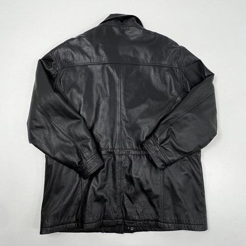 Charles Klein Men's Black Leather Quilted Barn Field Jacket Vintage Y2K XL