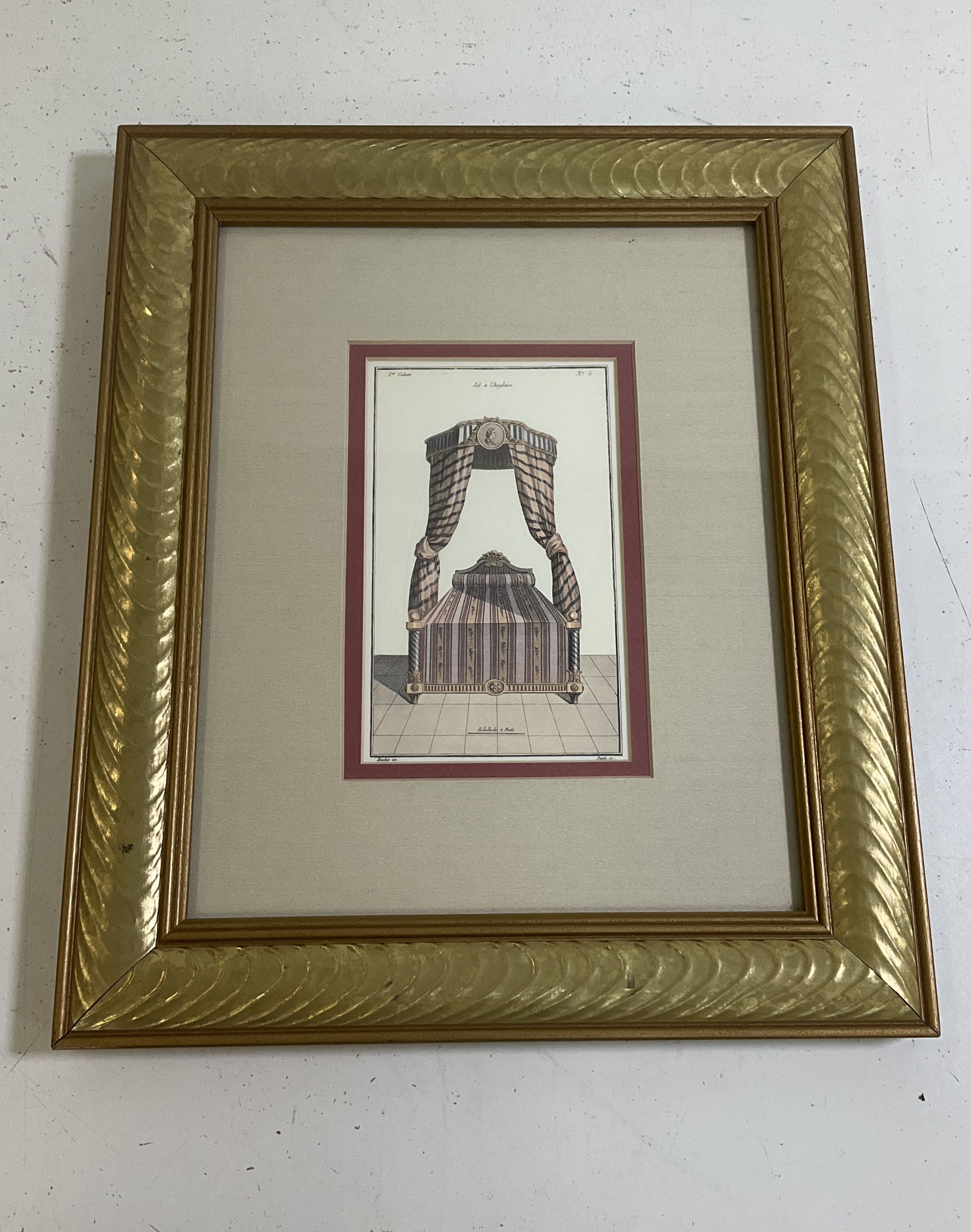 Pair French Neoclassical Prints After Boucher Canopy Beds Framed 11x13 Decor