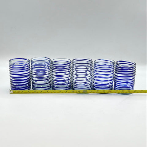 Hand Blown Art Glass Set Cobalt Blue Spiral Wrap Pitcher and 6 Tumblers Vintage