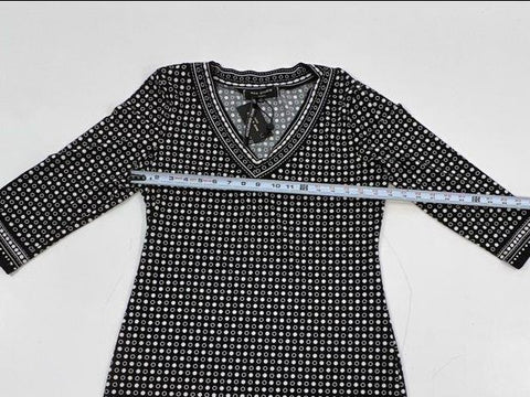Max Studio Women's Black White Polka Dot Border Print V-Neck Dress Sz L NWT