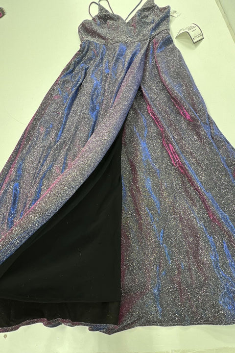 Xscape NWT Iridescent Glitter Maxi Gown Formal Dress Spaghetti Strap Size 14