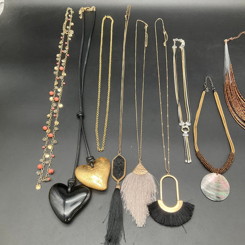 Chico's & Fashion Jewelry Lot 9 Statement Tassel Heart Shell Beaded Necklaces