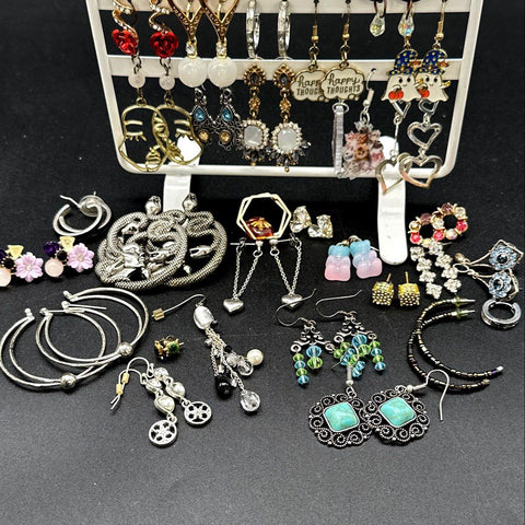 Whimsical & Novelty Fashion Earrings Lot 30+ Pairs Gummy Bear Snake Boho Dangles