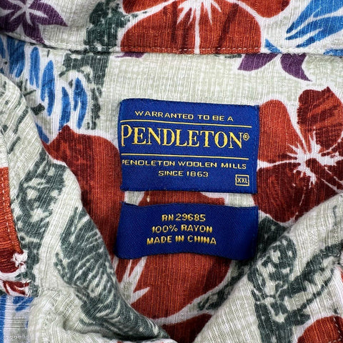 Pendleton Gray Red Hawaiian Floral Palm Tree Button Up Shirt Women's XXL