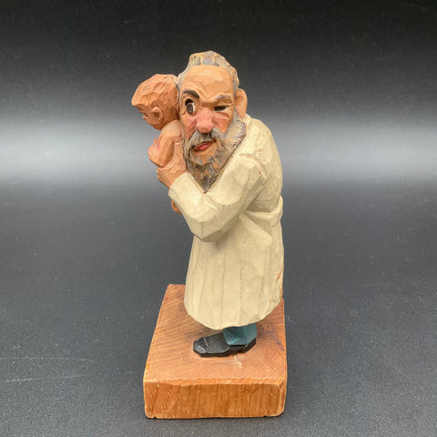 Vintage Taschke Austria Carved Wood Figurine Pediatrician Doctor & Baby Folk Art