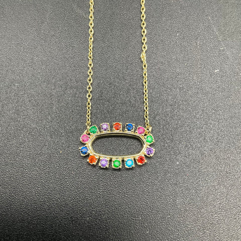 Kendra Scott Gold Tone Rainbow Multi-Color Crystal Jack Oval Pendant Necklace