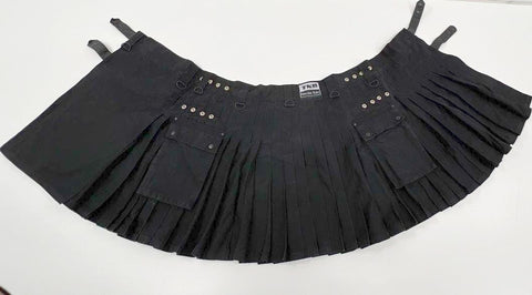 The Kilted Nation Men's Black Utility Cargo Kilt D-Rings Pleated Sz 40