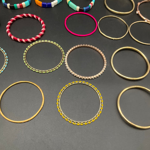 Fashion Jewelry Bracelet Lot 33pc Gold Tone Bangle Stretch Tile Rhinestone