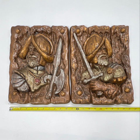 Unsigned Vintage Mid-Century Spanish Conquistador Relief Wall Plaques 16x12