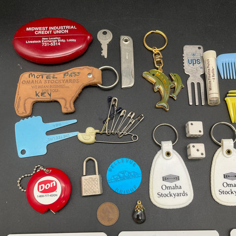 Junk Drawer Lot Omaha Stockyards Advertising Mixed Collectibles 30 Pcs Vintage