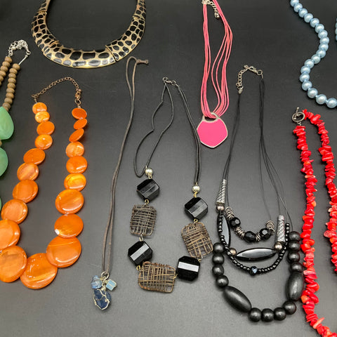 Statement Costume Jewelry Lot of 11 Necklaces Beaded Faux Pearl Leopard Print