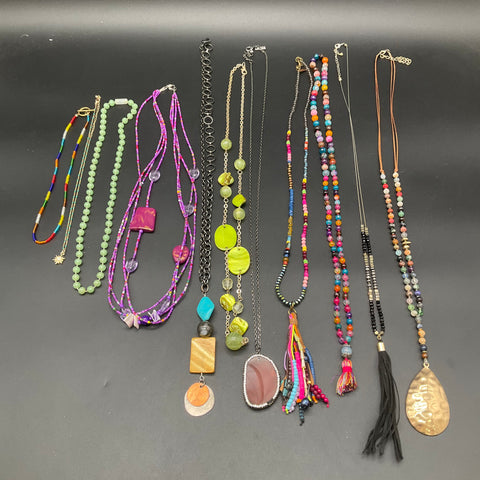 Natural Life Boho Beaded Statement Necklace Lot of 10 Tassels Pendants Eclectic