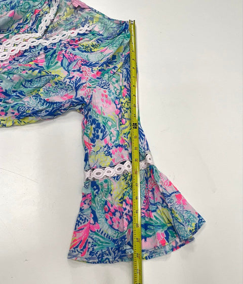 Lilly Pulitzer Women's Multicolor Tropical Rayon Bell Sleeve Tunic Dress Sz M