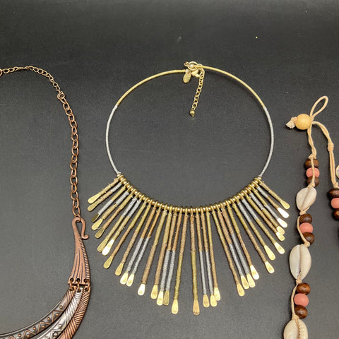 Boho Tribal Statement Costume Jewelry Lot of 7 Necklaces Beaded Shell Collar