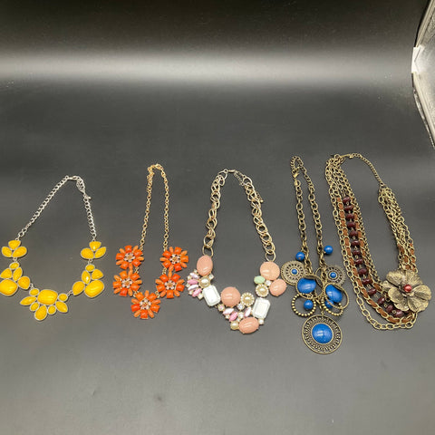 Fashion Statement Jewelry Lot of 5 Boho Bib Floral Necklaces Gold Silver Tone
