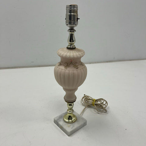 Vintage Hollywood Regency Table Lamp Frosted Glass Marble Base Hand Painted
