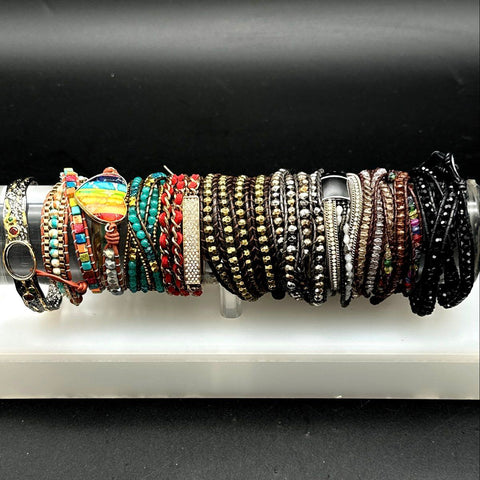 Boho Leather Wrap Bracelet Lot 15pc Beaded Rainbow Heart Turquoise Style Pave