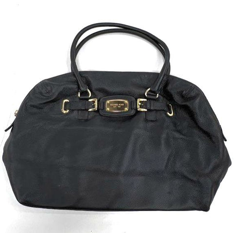 Michael Kors Black Pebbled Leather Hamilton Weekender Satchel Gold Hardware