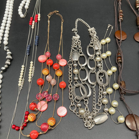 Mixed Costume Jewelry Lot 7 Necklaces Vintage to Modern Beaded Shell Faux Pearl