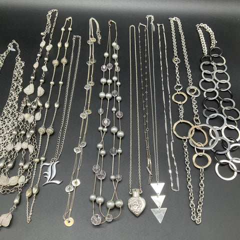 Vintage to Modern Silver Tone Fashion Necklace Jewelry Lot 13pc Butterfly Bib