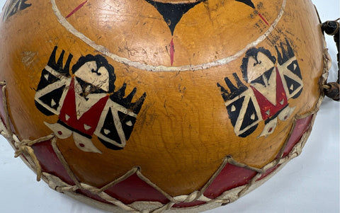 Vintage Hand Painted Rawhide Bowl Drum 17" Native American Style Southwestern