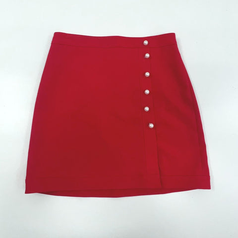 NWT Ann Taylor Factory Red Faux Pearl Accents Skirt Women's 10P $79