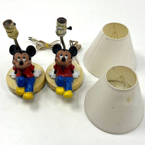 Mickey Mouse Table Lamp Lot of 2 Vintage Disney Character Lights Pair Tested