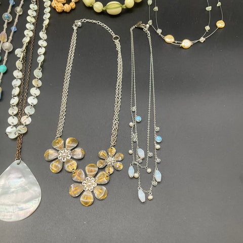 Beaded Costume Jewelry Lot of 14 Necklaces Statement Boho Shell Multi-strand
