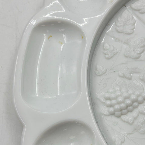 Vintage White Milk Glass Deviled Egg Tray Grape Vine Pattern 12 Slot 12 Inch