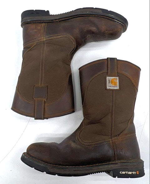 Carhartt Wellington Pull-On Steel Toe Brown Leather Work Boots Size 9