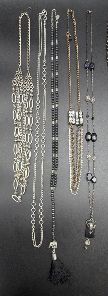 Mixed Costume Jewelry Necklace Lot of 9 Statement Bib Beaded Gold Silver Tone