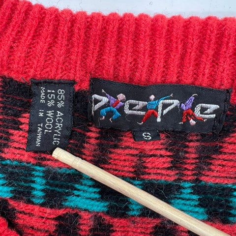 Vintage 80s Pepe Red Aztec Geometric Pattern Coogi Style Crewneck Sweater Sz S