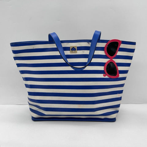 Kate Spade Blue White Striped Canvas Sunglasses Tote Bag Large Cooler Bottom