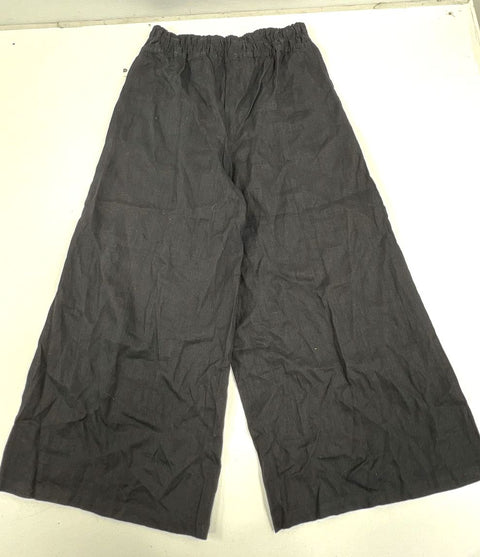 NWT Anthropologie Black Linen Blend Smocked Wide Leg Cropped Pants Women's M