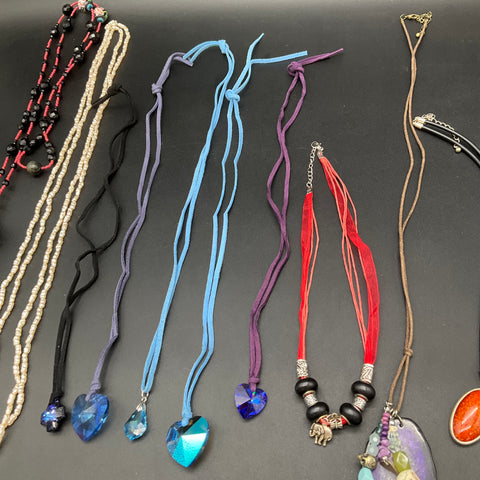 Bohemian & Eclectic Costume Jewelry Lot of 13 Statement Beaded Cord Necklaces