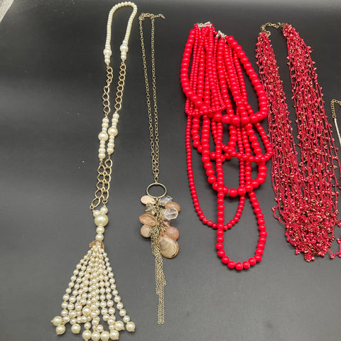 Fashion Statement Jewelry Lot 7 Necklaces Beaded Rhinestone Faux Pearl Tassel
