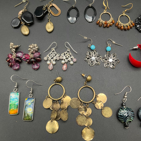 Fashion Costume Earring Lot 25 Pairs Hoops Studs Dangles Cardinals Floral