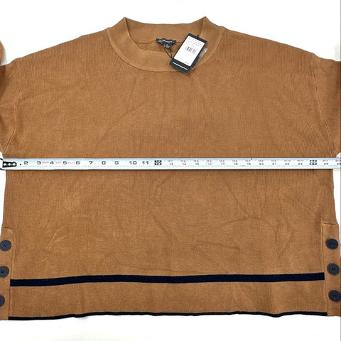 Adrianna Papell Women's Camel Striped Crew Neck Side Button Sweater Sz XL NWT