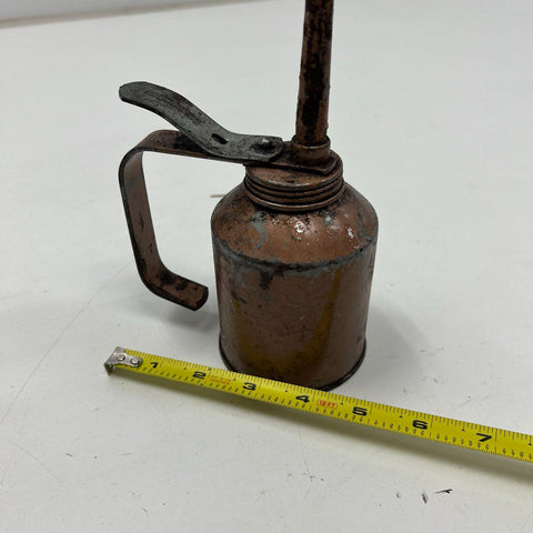 Vintage GOLDENROD Metal Pump Oil Can Thumb Oiler USA Made Rustic Industrial