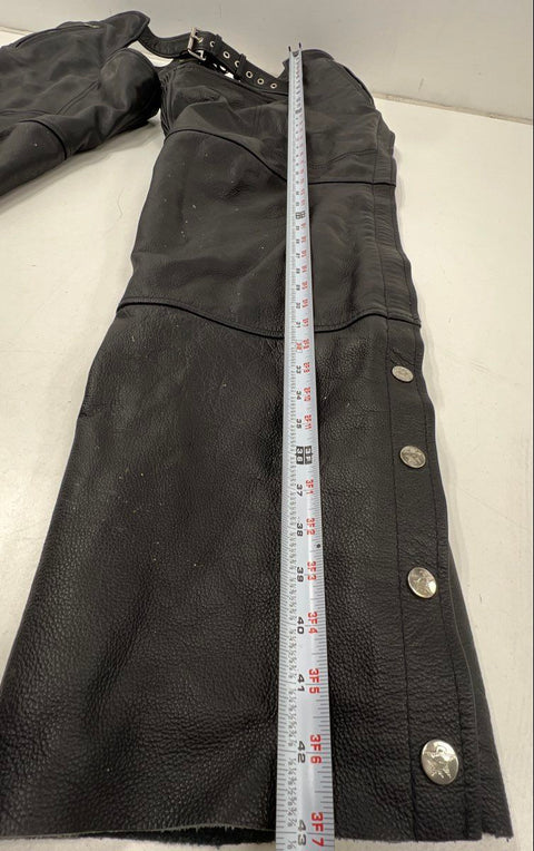 Black Leather Motorcycle Biker Chaps Zippered Pockets Eagle Snaps Size 3X