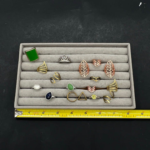 Modern Fashion Costume Jewelry Ring Lot 17 Pcs Gold Silver Tone Geometric