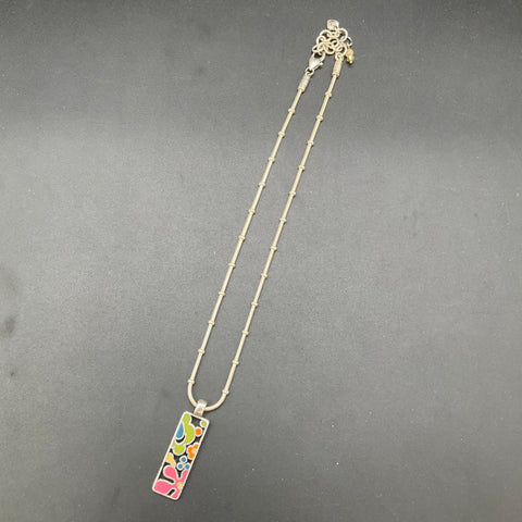 Brighton Silver Tone Colorful Enamel Abstract Floral Rectangle Pendant Necklace