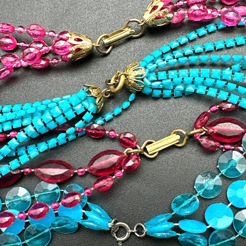 Vintage Costume Jewelry Lot 4 Multi-Strand Faceted Plastic Bead Necklaces