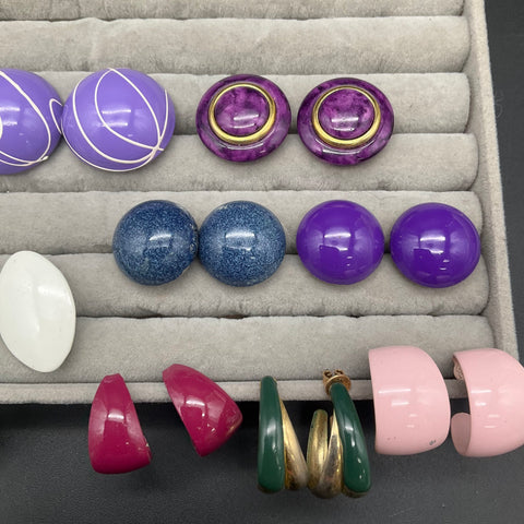 Vintage 1980s Pierced Earrings Jewelry Lot of 12 Pairs Enamel Geometric Retro